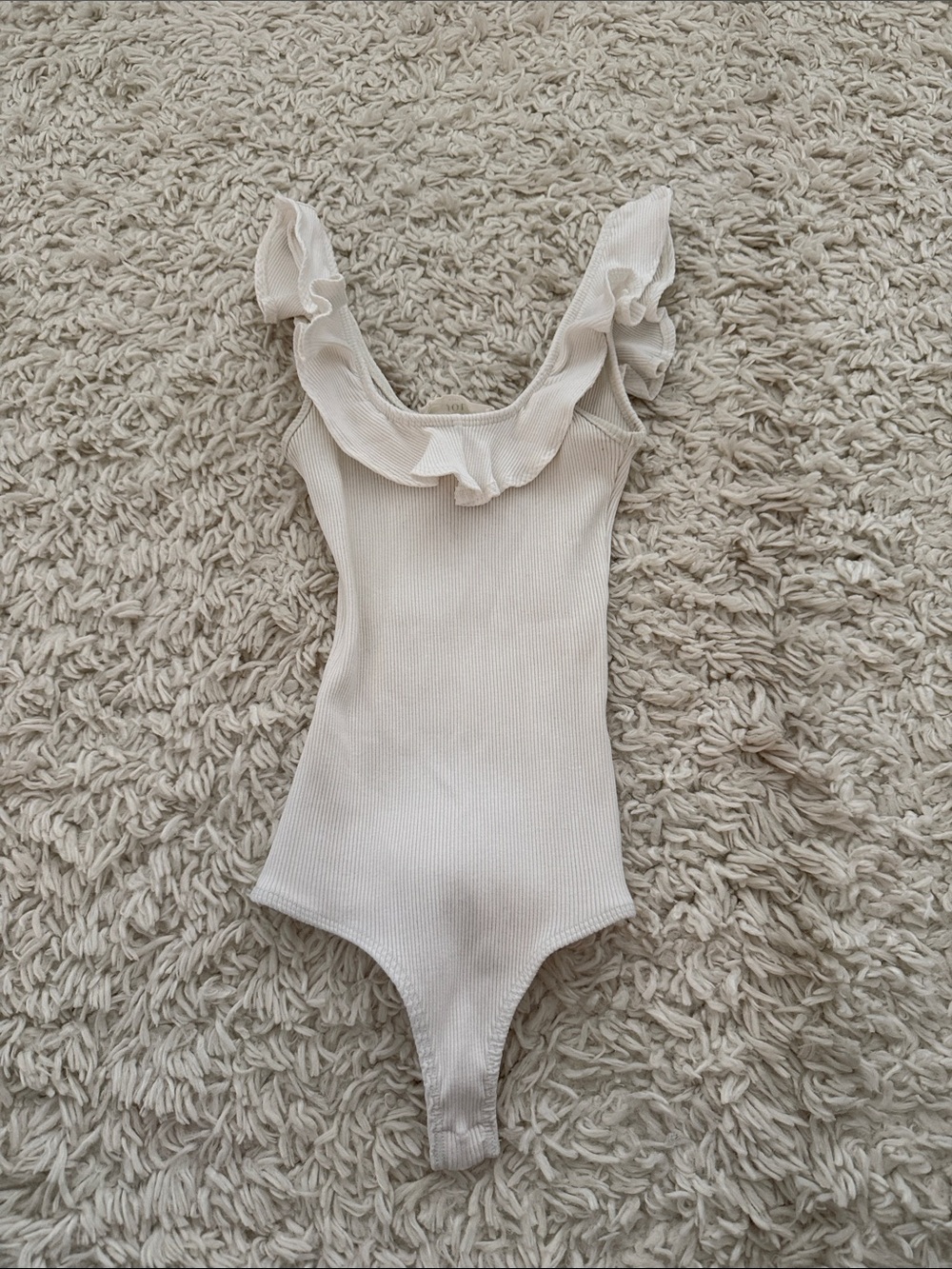 Women’s White Ruffle-Trim Bodysuit